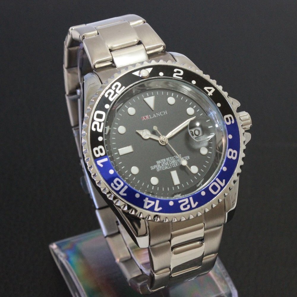 Men's Diver Style Watch Batman Bezel Stainless Bracelet 40mm - Picture 2 of 12